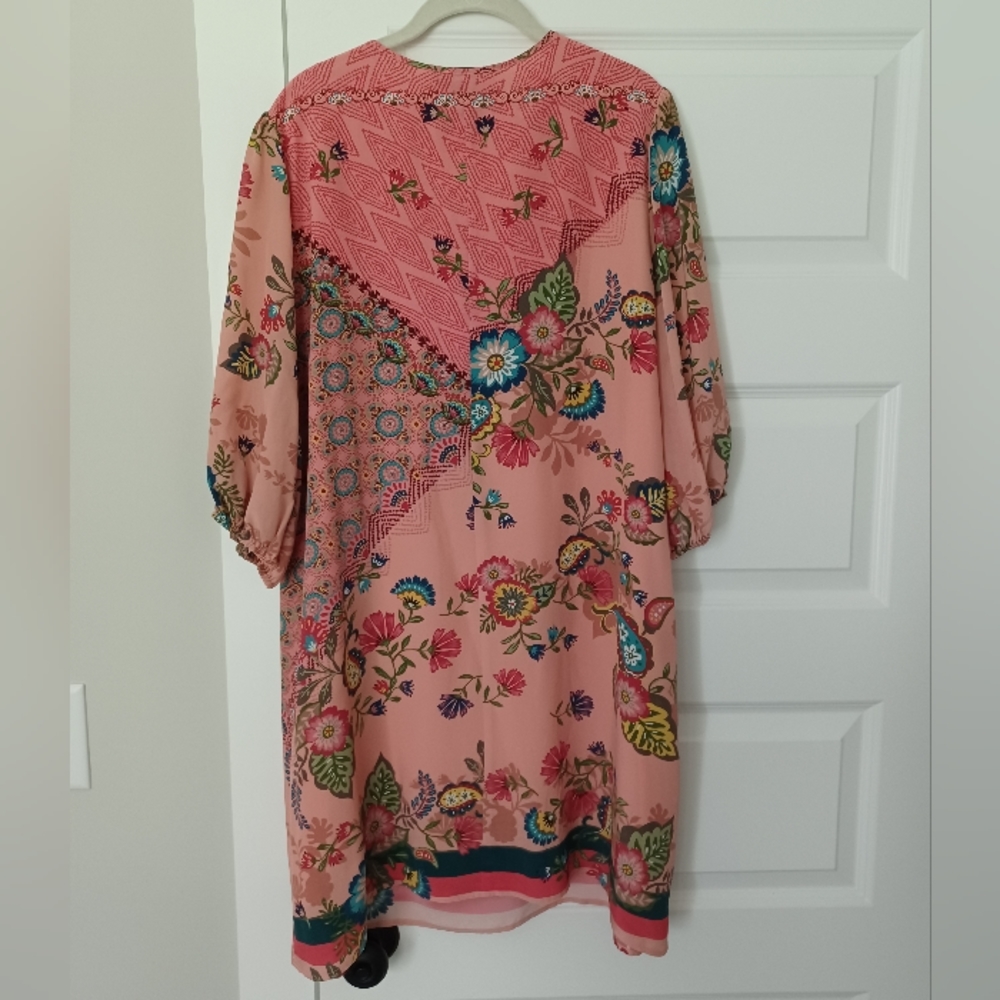 Johnny Was Peach Floral Midi Dress with Multicolor Accents - Picture 2 of 10